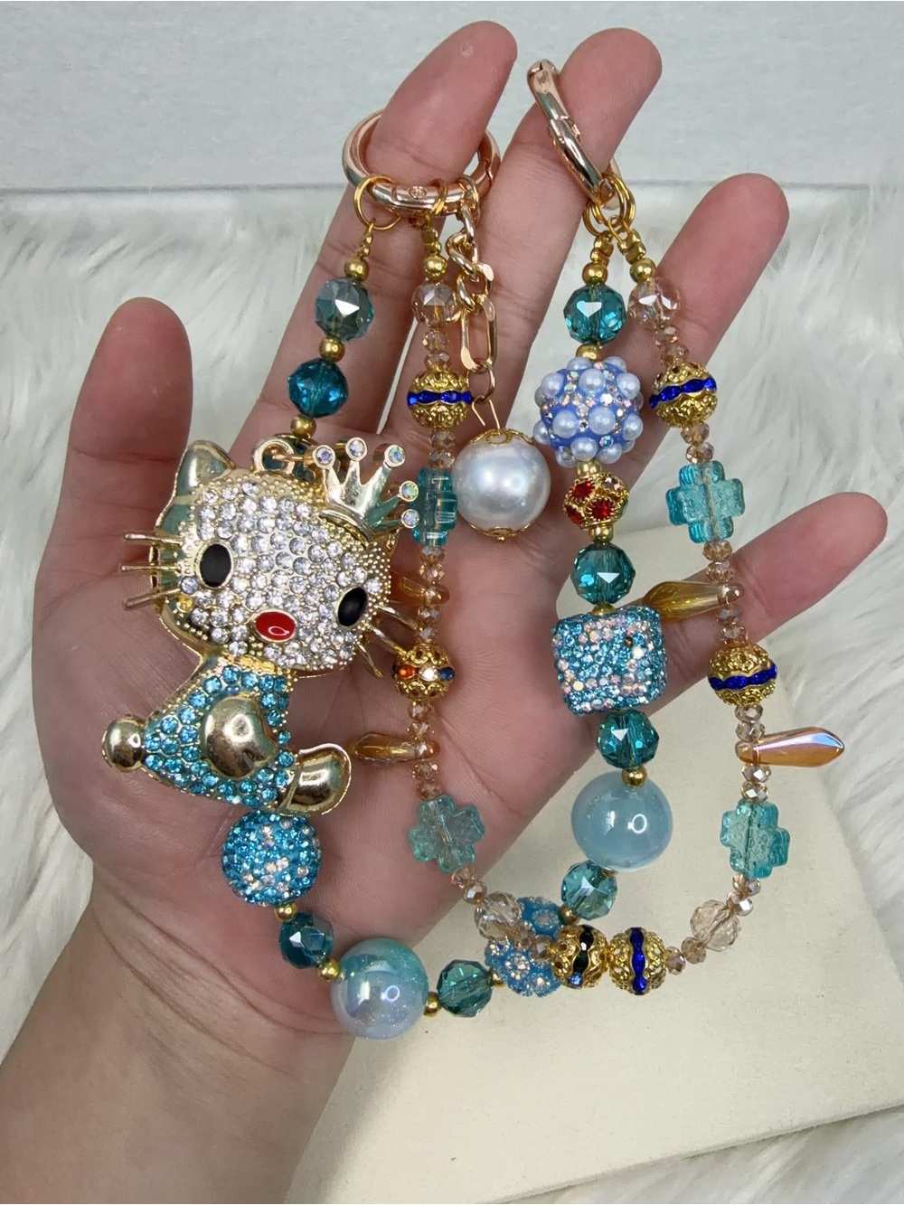 Sparkling Aqua kitty purse Charm -keychain